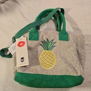 Wildfox Pineapple Tote Bag Grey Green Embroidered Soft NWT
